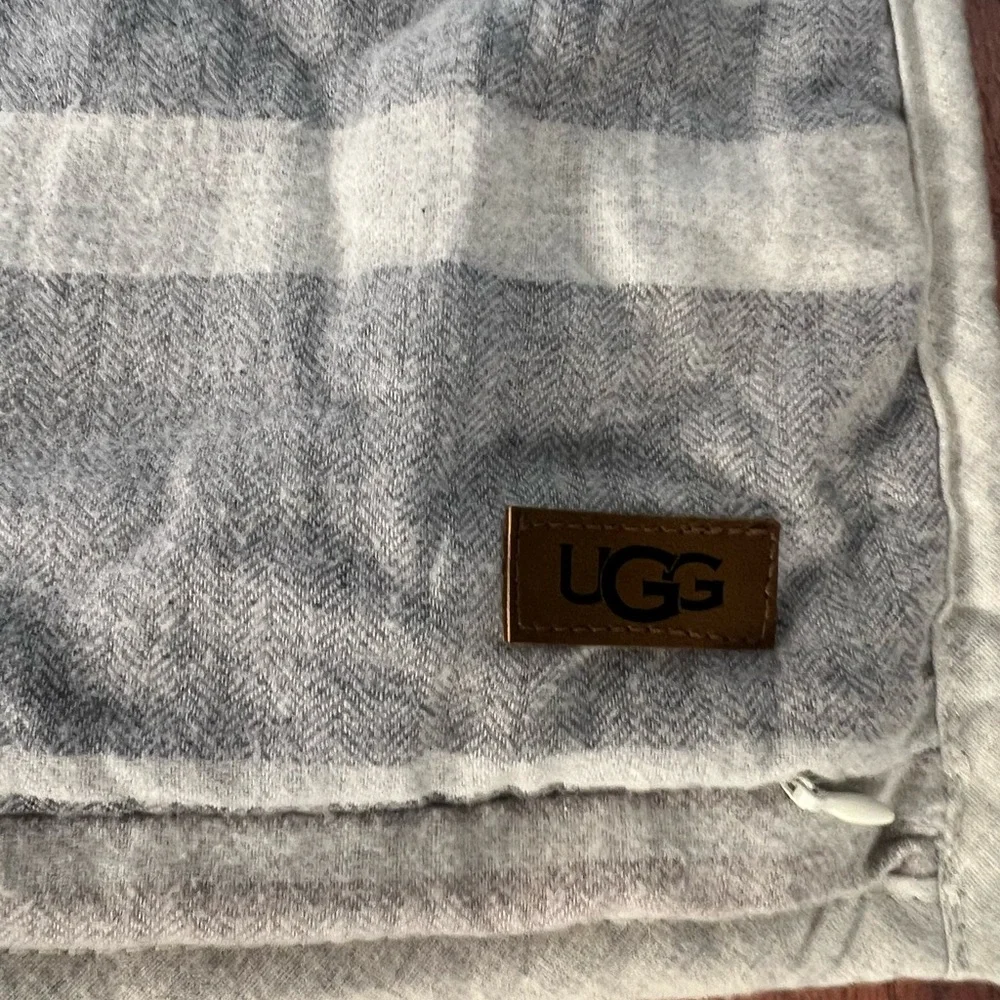 UGG Gray Striped Zip up Pillow Cover Sham‎ With Soft Cream Back